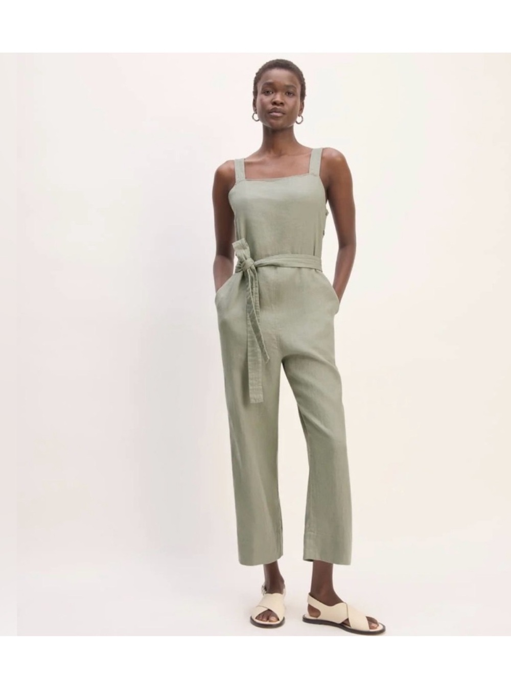 Everlane Linen Side-Tie Jumpsuit in Sage